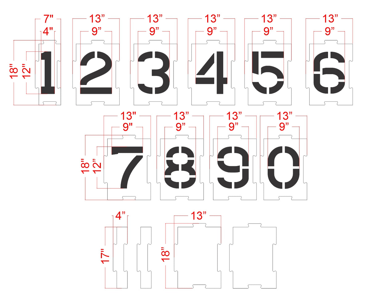 12 inch interlocking number stencil kit for parking lot and commercial pavement numbering applications