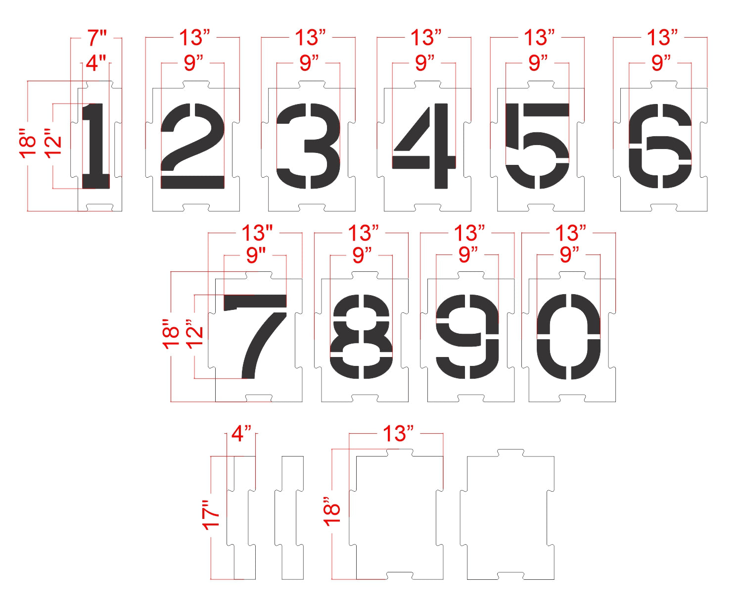 12 inch interlocking number stencil kit for parking lot and commercial pavement numbering applications