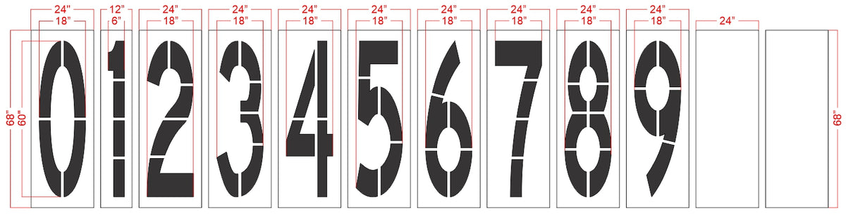 60" x 18" Number Kit Stencil - High-quality stencil for pavement marking, durable and reusable