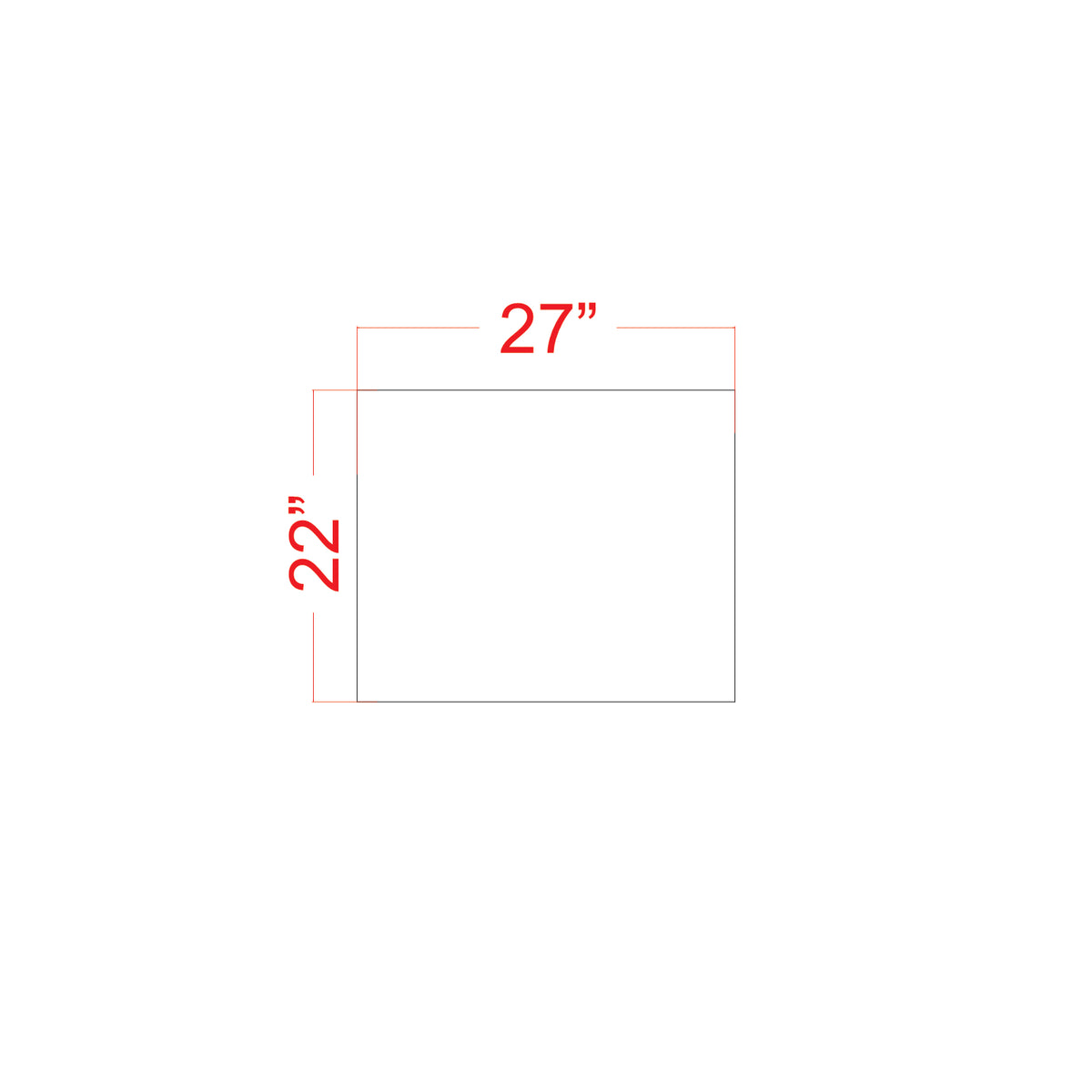 Rectangular plastic stencil with dimensions 27 inches by 22 inches on a white background
