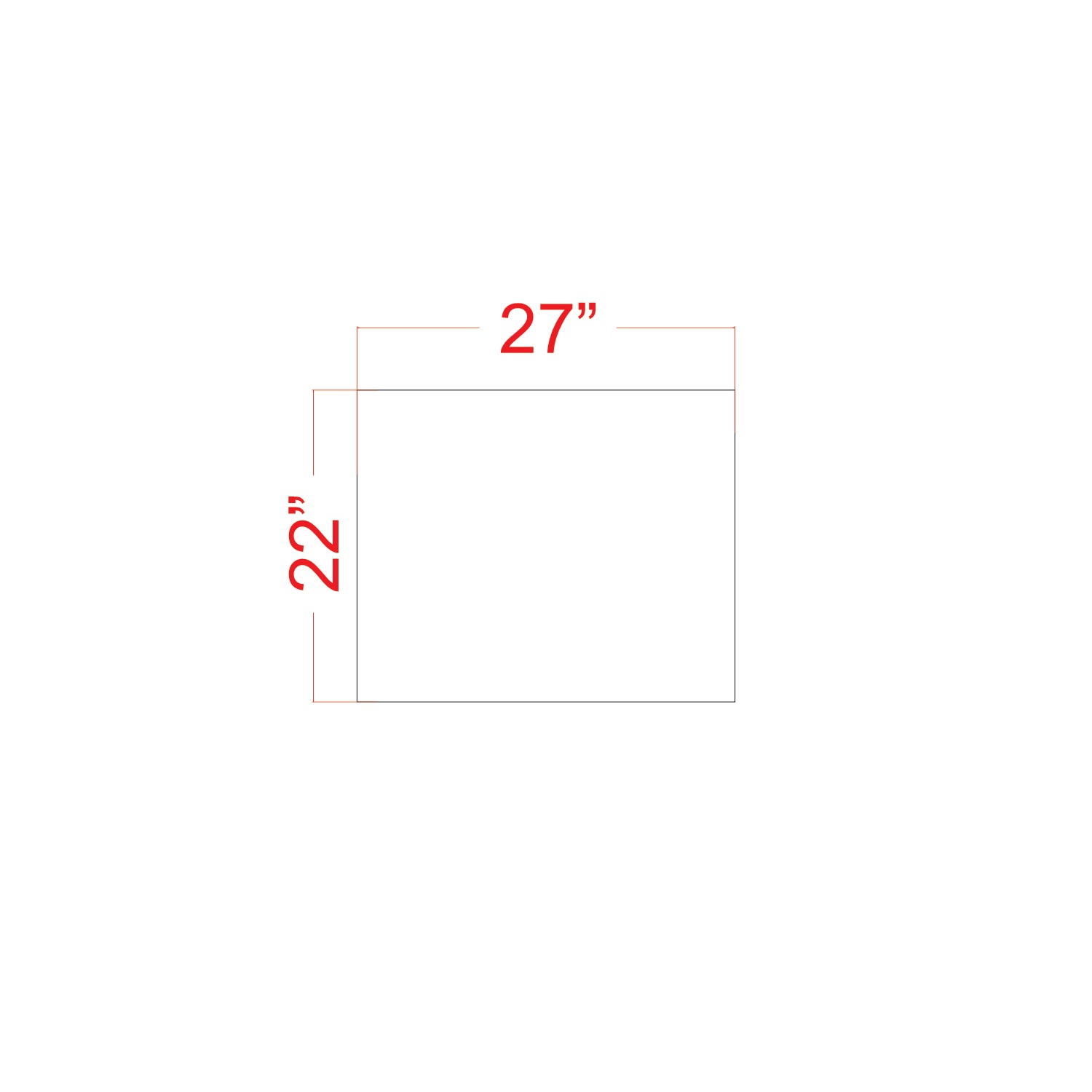 Rectangular plastic stencil with dimensions 27 inches by 22 inches on a white background