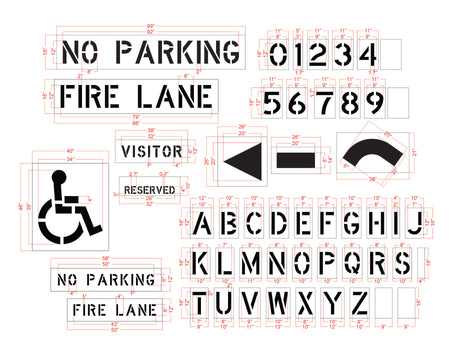 Commercial Stencil for Parking Lot Pavement Markings - (52-pc) - High-quality stencil for pavement marking, durable and reusable