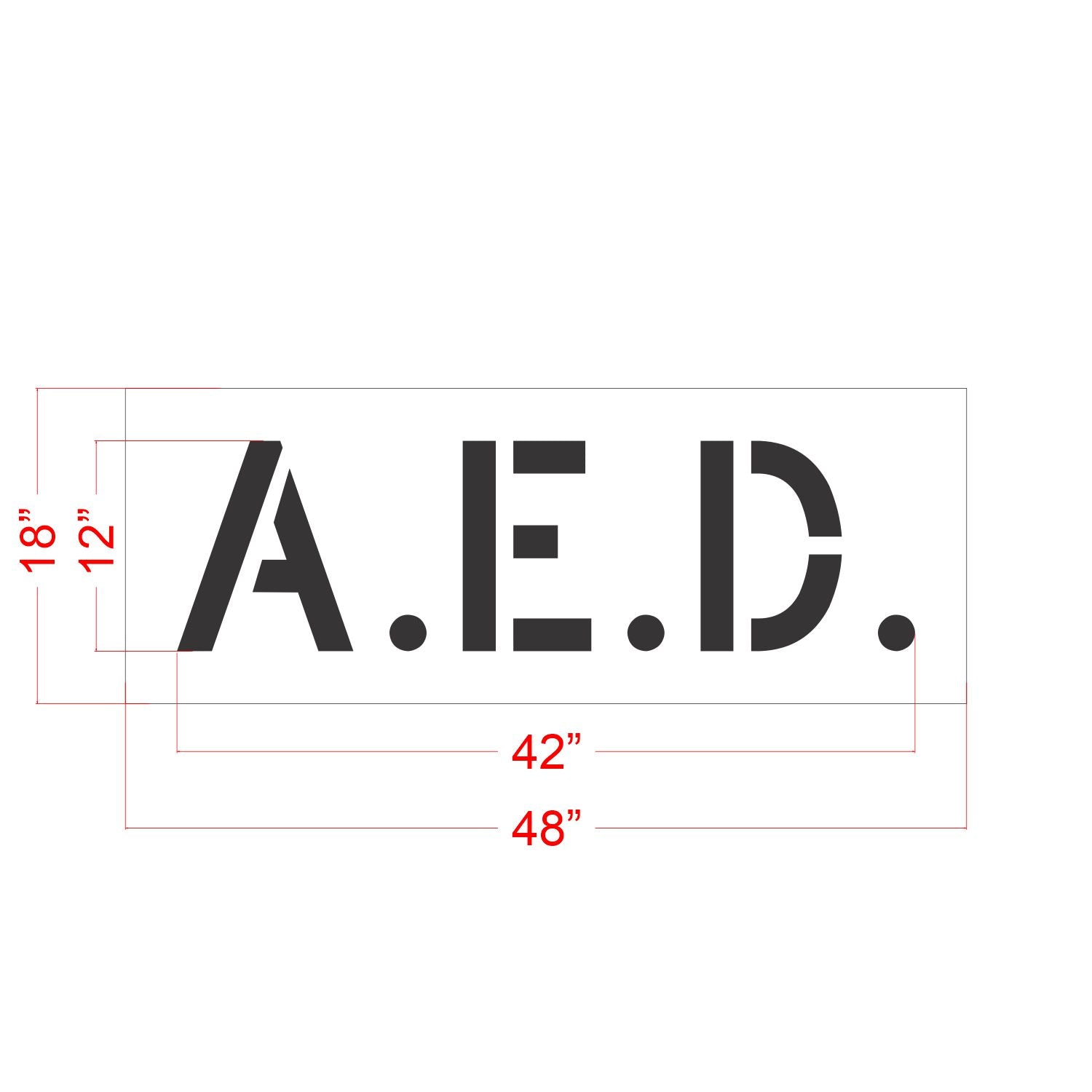 12 inch A.E.D. pavement marking stencil for emergency equipment and facility safety identification
