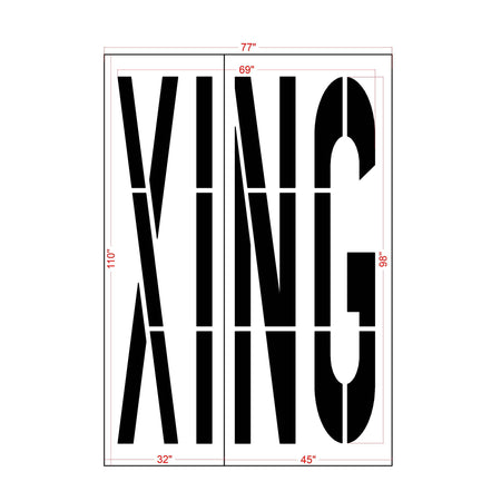 98 inch Arizona DOT XING stencil for pedestrian and roadway crossing pavement striping applications