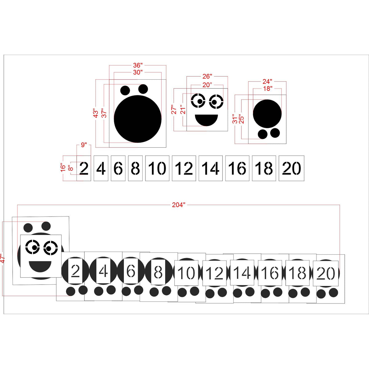 47 by 204 inch Caterpillar numbers stencil for heavy equipment and industrial identification marking applications