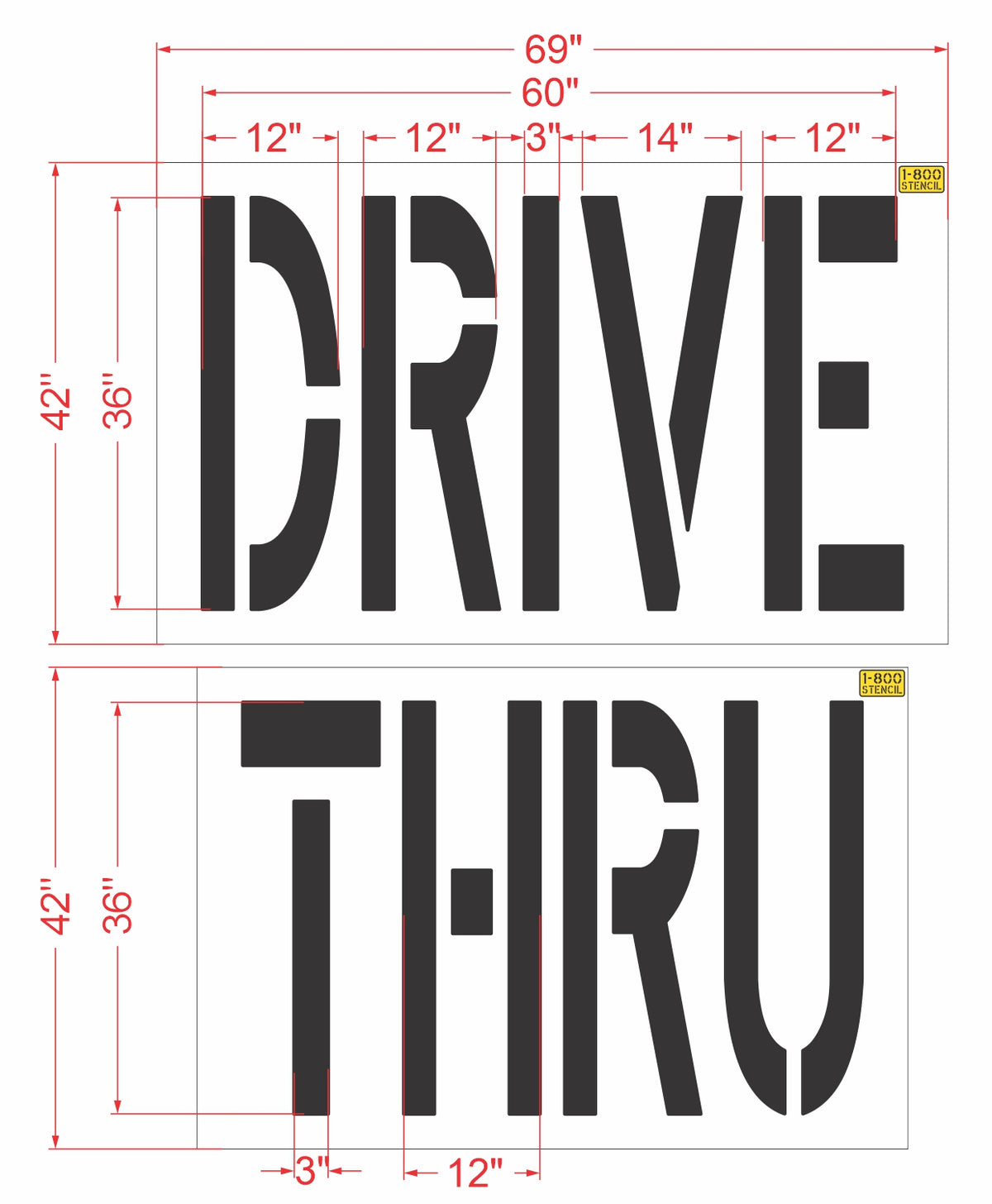 36 in DRIVE THRU Stencil - {2-piece} - 1-800-Stencil