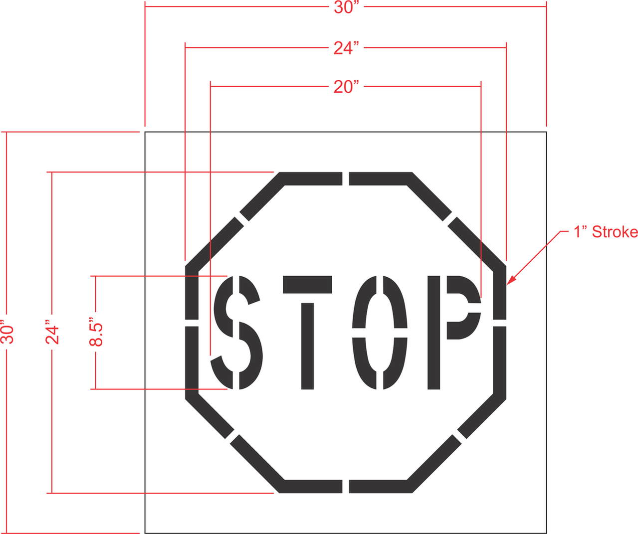 24" Stop Sign Stencil (one piece) — 1800Stencil