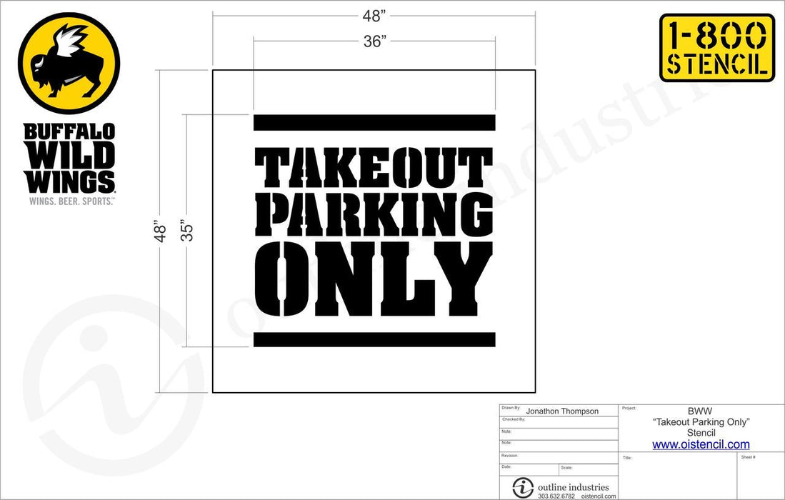 Buffalo Wild Wings "Takeout Parking Only" stencil