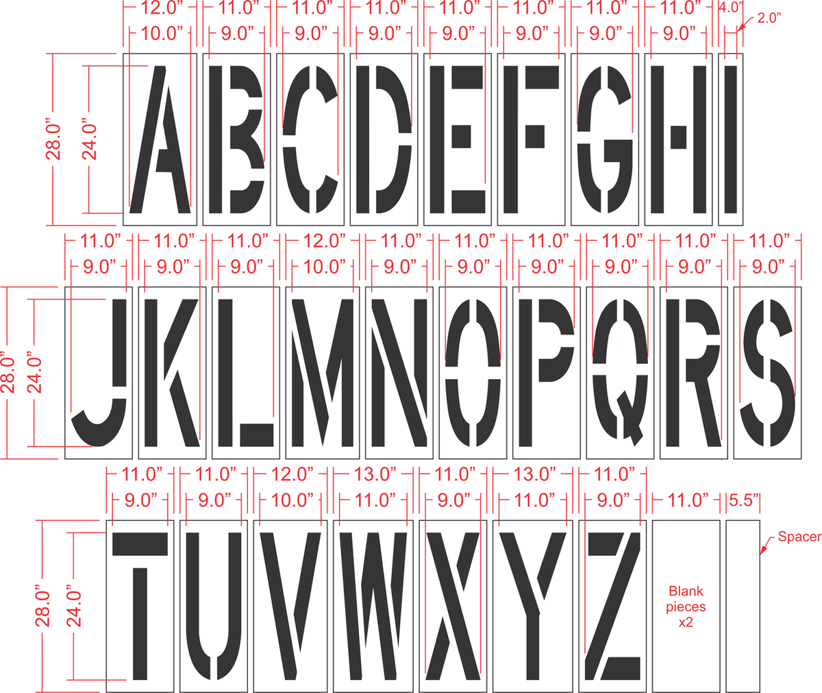 24" x 9" Alphabet Kit Stencil